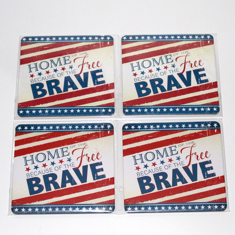 Set 4 coasters VFW Veterans of Foreign Wars US military patriotic Home the Free